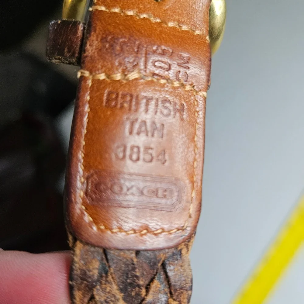 Vintage Coach 3854 British Tan Braided Leather Belt Brass Buckle 42 105cm